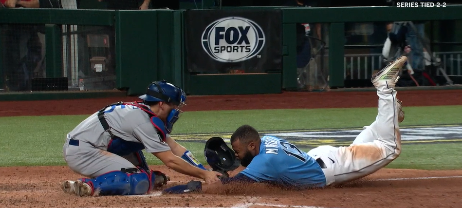 Manuel Margot is, or if you prefer is not, tagged out.