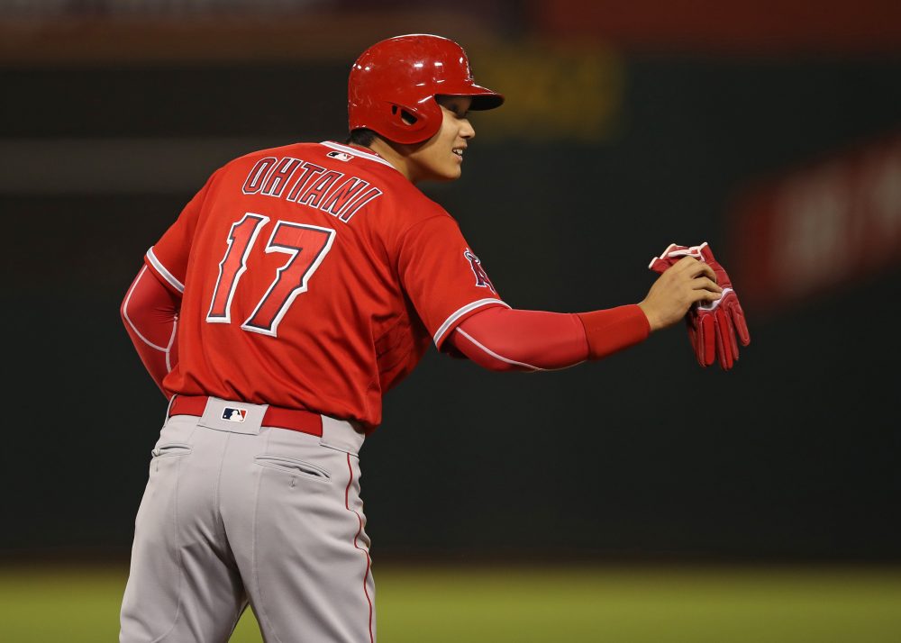 Download Los Angeles Angels Shohei Ohtani Holding Baseball